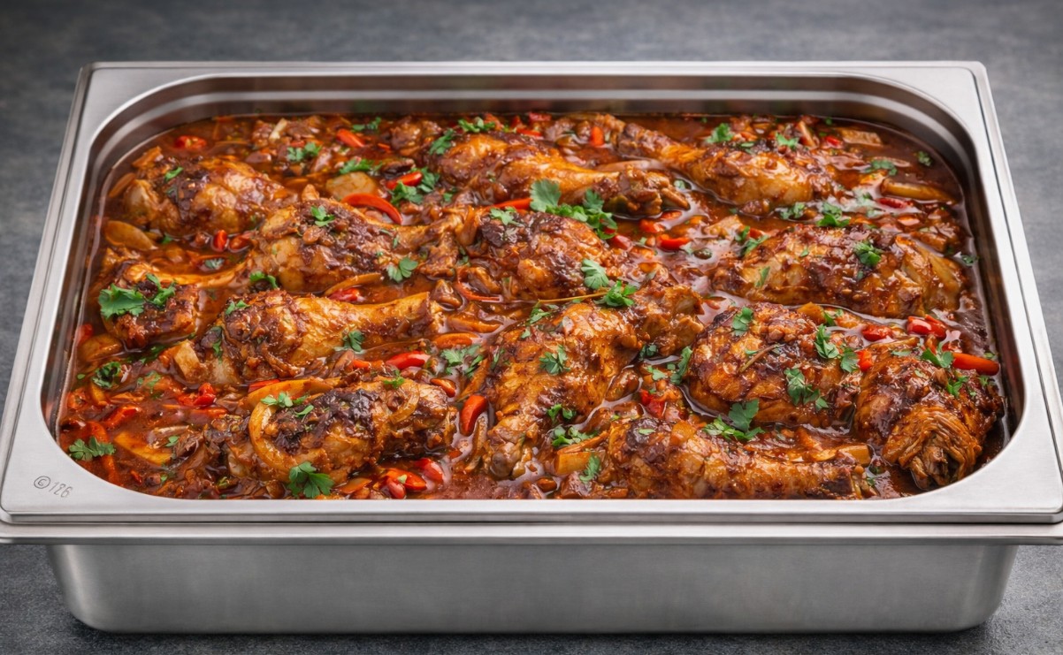 Buffet: Hähnchenkeulen in reichhaltiger Soße